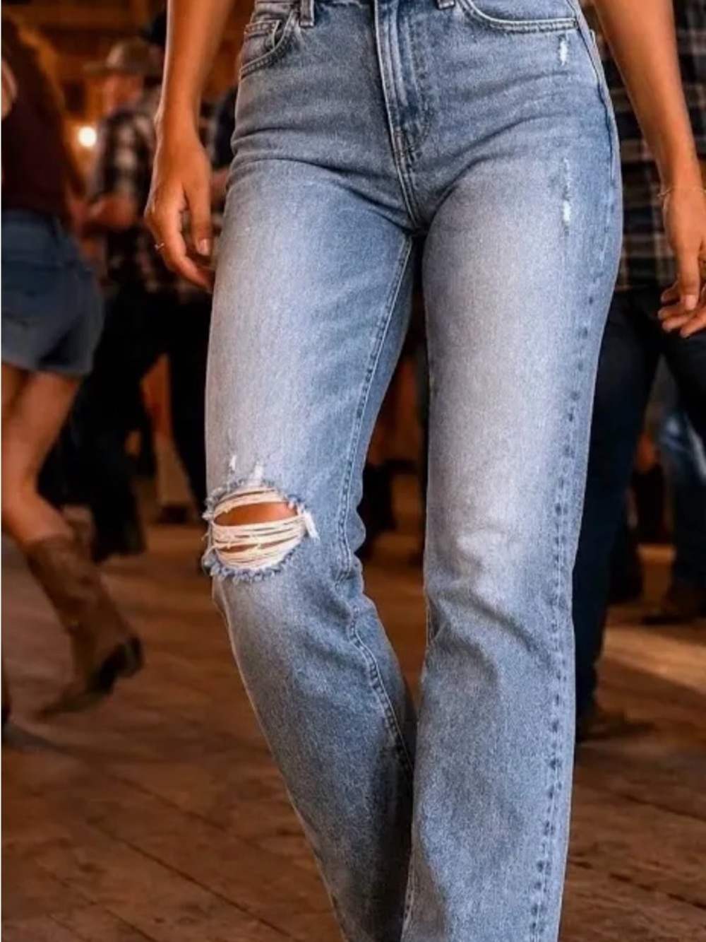 Lndn Landon Women Denim High Rise Straight Leg Distressed Jeans Waist